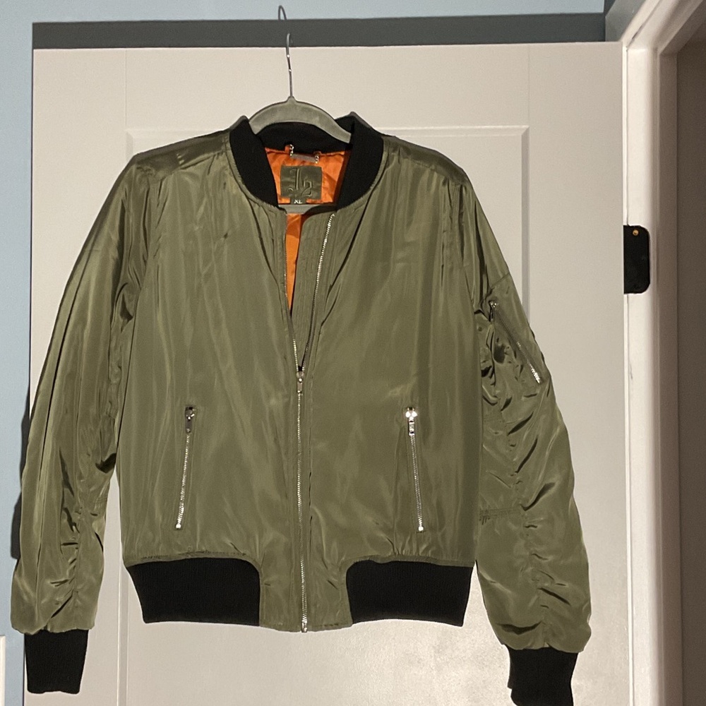 Joujou Olive Green Bomber Jacket with Black Trim